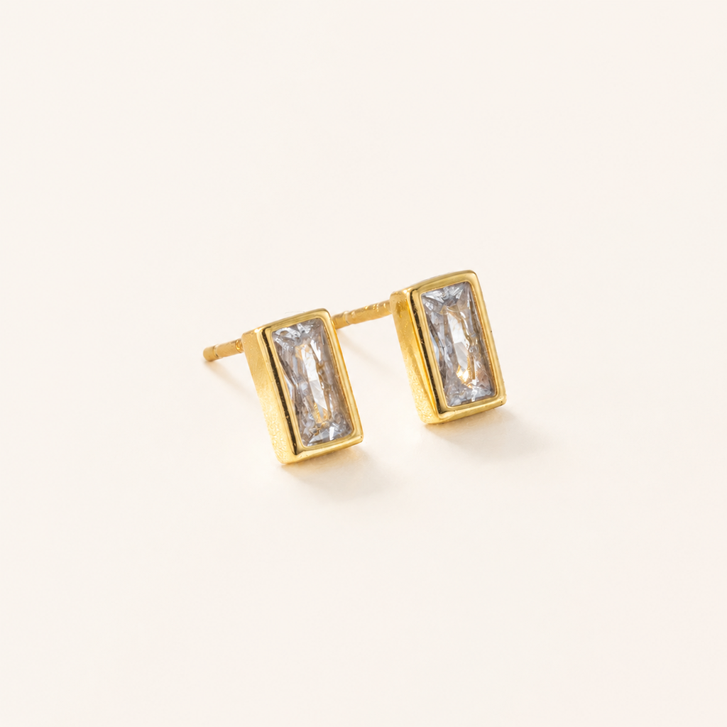 Sterling Silver Square Zirconia Stud Earrings detail