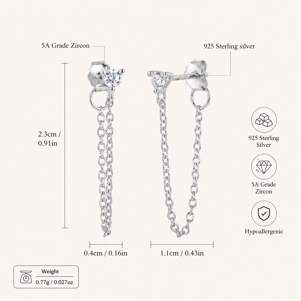 Sterling Silver Turquoise Chain Threader Earrings - Platinum / White