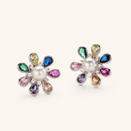 Sterling Silver Flower Pearl Stud Earrings detail view