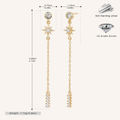 Sterling Silver Zirconia Tassel Chain Drop Stud Earrings - Gold
