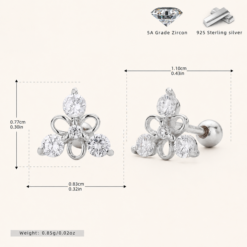 Sterling Silver Triangle Zirconia Flat Back Earrings - Platinum / White