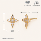 Sterling Silver Four-Point Star Zirconia Stud Earrings - Gold