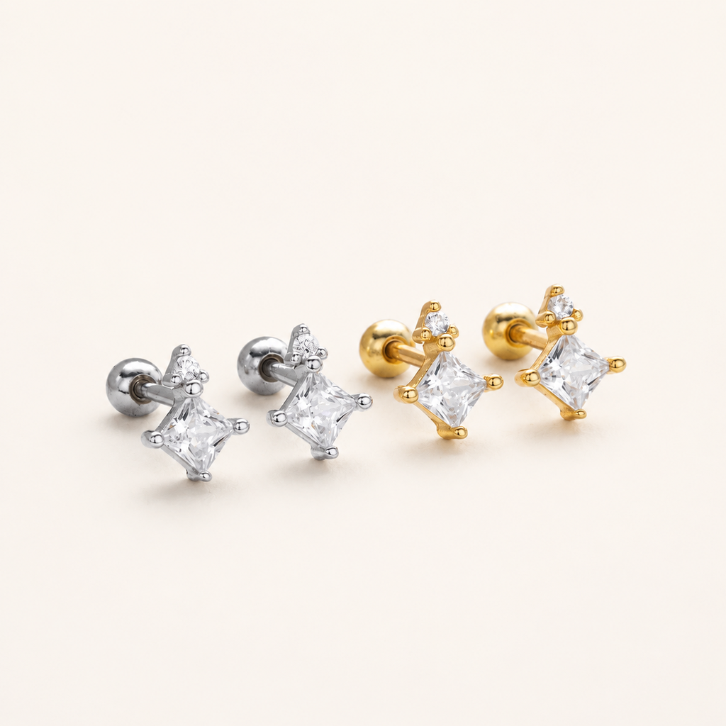 Sterling Silver Star Zirconia Flat Back Earrings detail