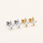 Sterling Silver Star Zirconia Flat Back Earrings detail