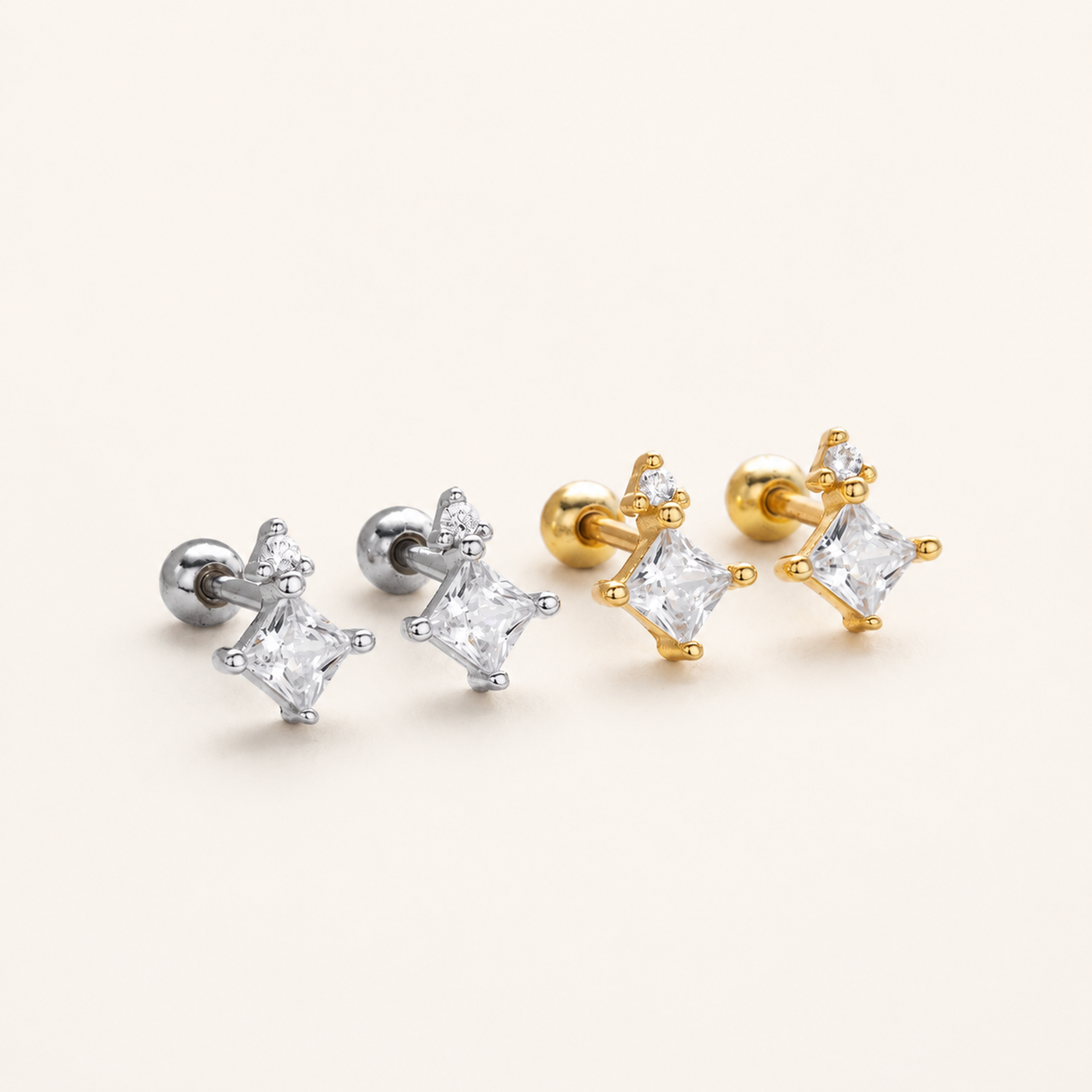 Sterling Silver Star Zirconia Flat Back Earrings detail