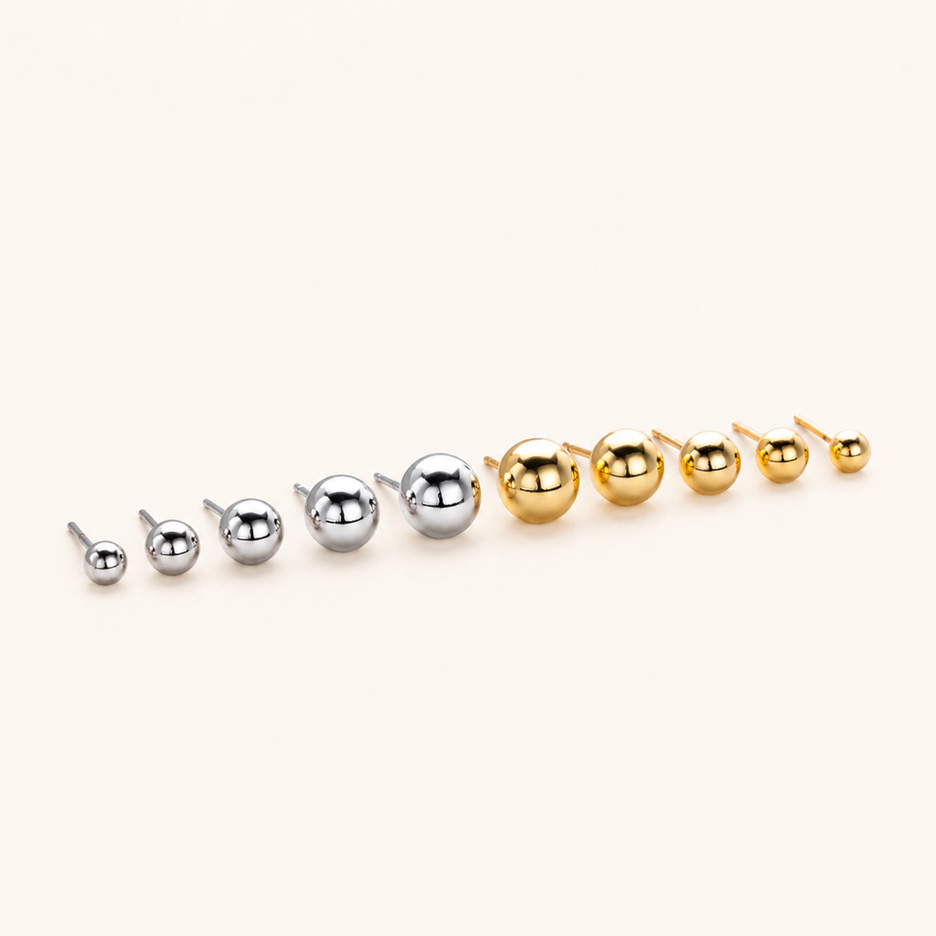 Sterling Silver Ball Bead Stud Earrings detail view