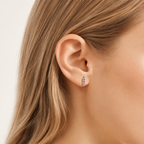Sterling Silver Bamboo Pearl Stud Earrings worn on the ear