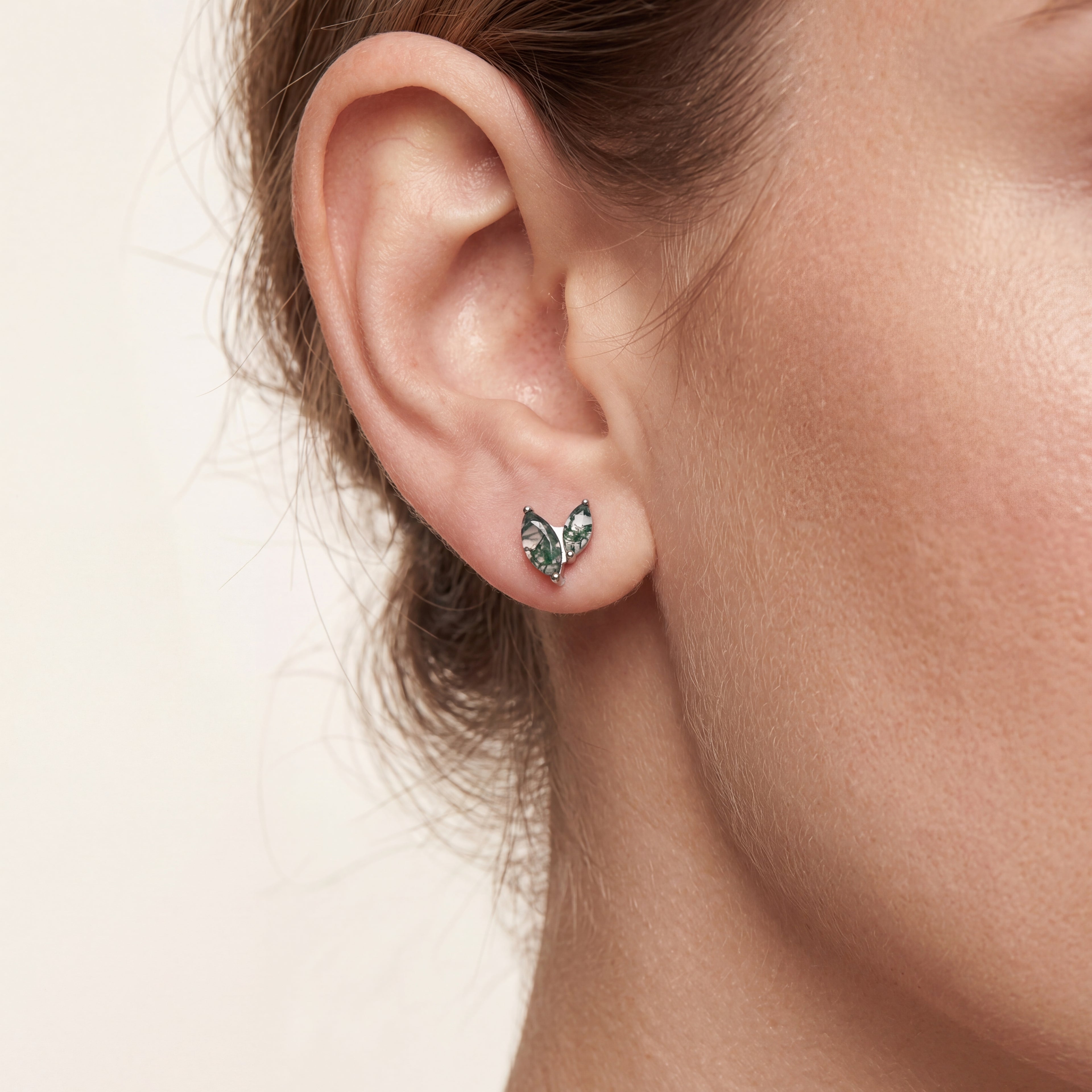 Moss Agate Marquise Titanium Flat Back Earring - image 2