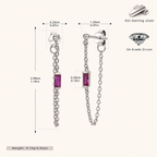 Sterling Silver Multicolor Zirconia Chain Drop Stud Earrings - Platinum / Red
