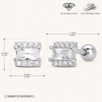 Sterling Silver Square Zirconia Flat Back Earrings - Platinum