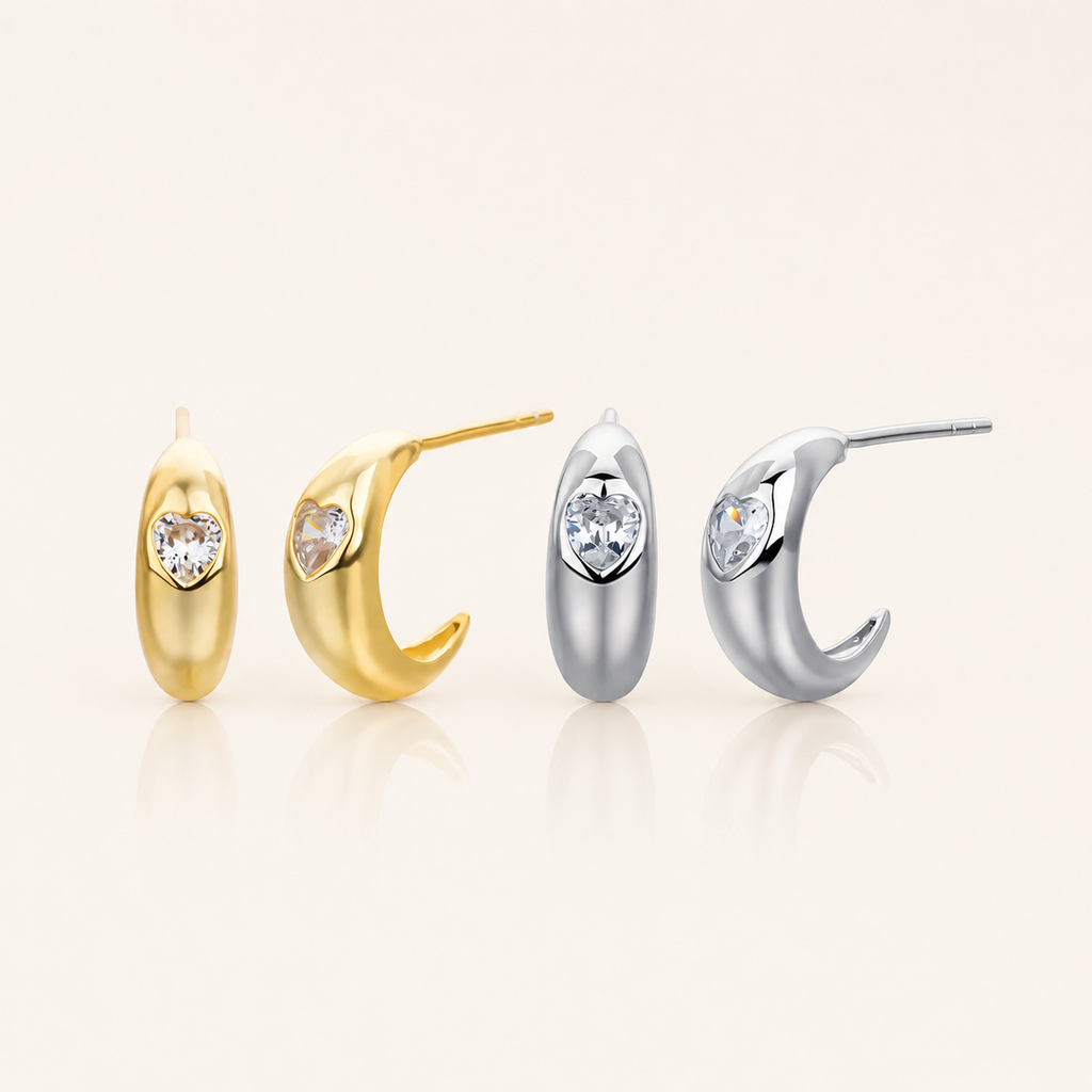 Sterling Silver Zirconia Crescent Moon Stud Earrings