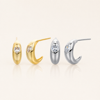 Sterling Silver Zirconia Crescent Moon Stud Earrings