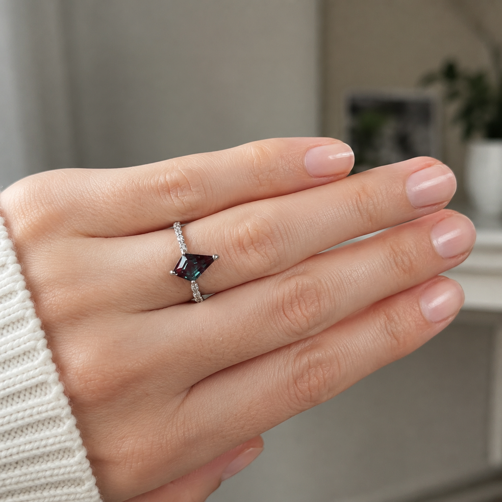 Compass Rose Lab-Grown Alexandrite Ring worn on hand