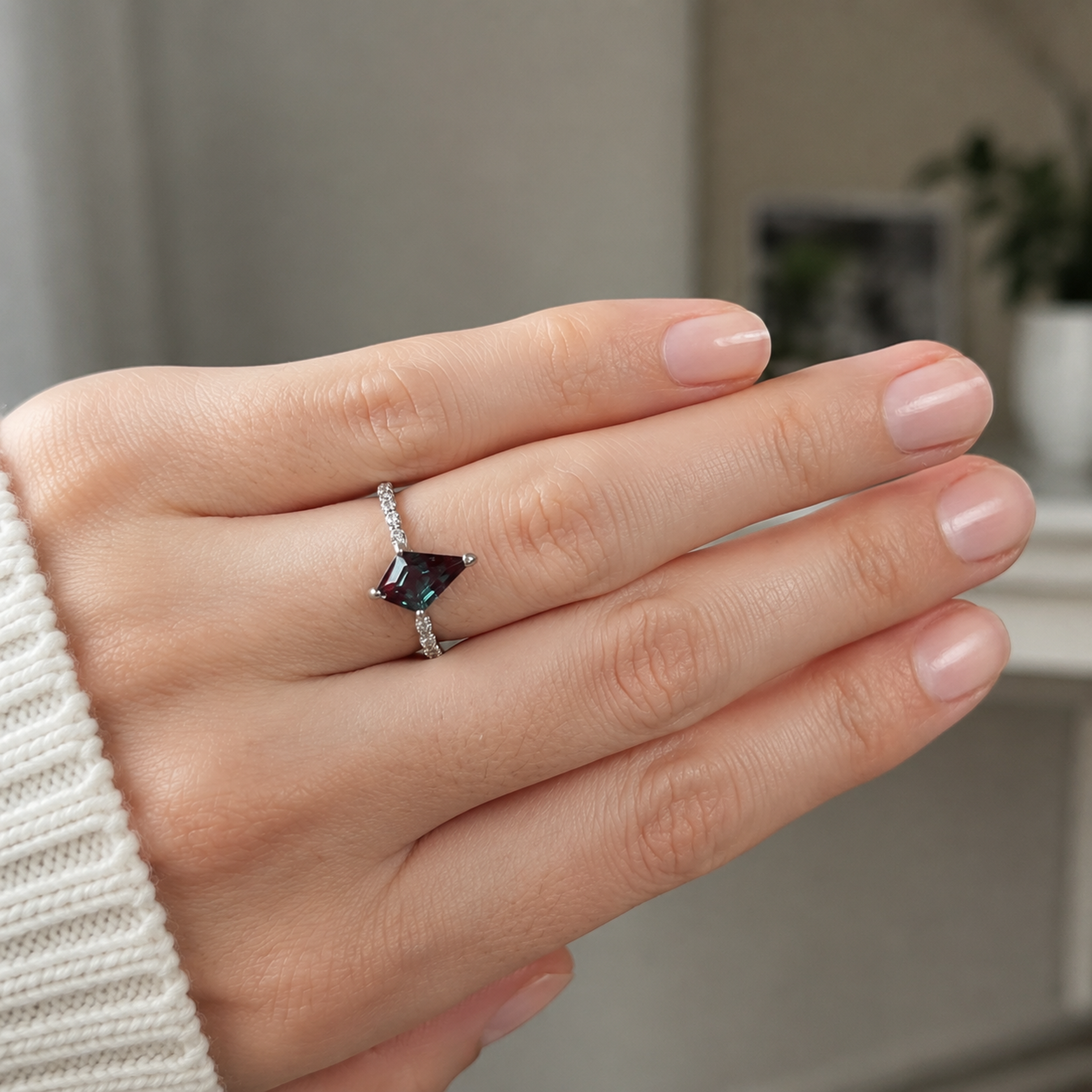 Compass Rose Lab-Grown Alexandrite Ring worn on hand