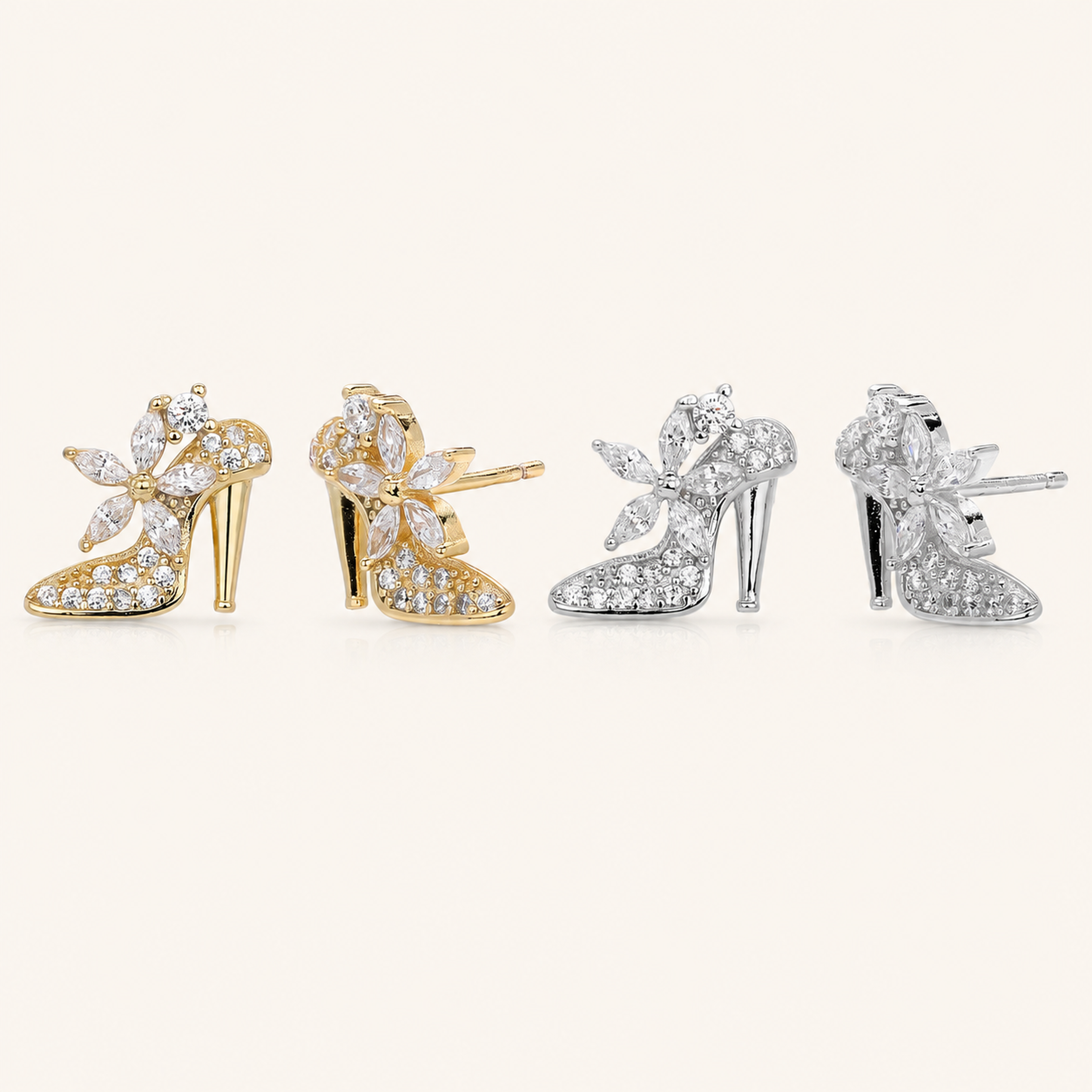 Sterling Silver High Heel Zirconia Stud Earrings