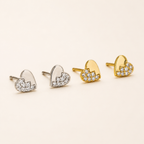 Sterling Silver Zirconia Heart Stud Earrings detail