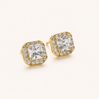 Sterling Silver Bold Square Zirconia Stud Earrings detail view