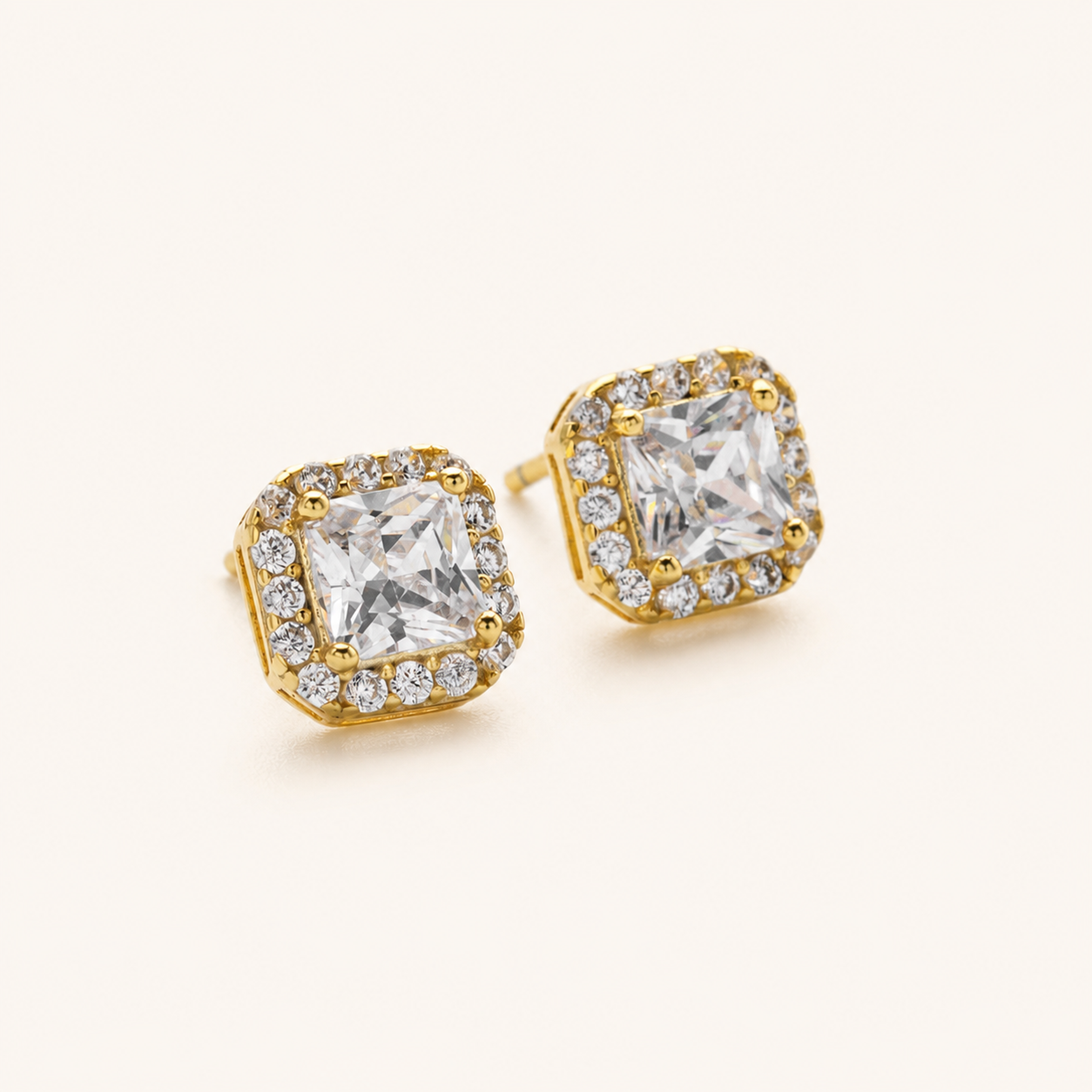 Sterling Silver Bold Square Zirconia Stud Earrings detail view