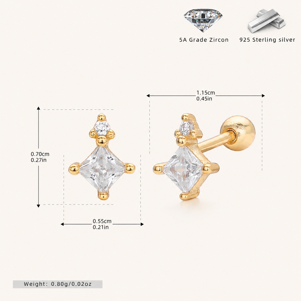 Sterling Silver Star Zirconia Flat Back Earrings - Gold
