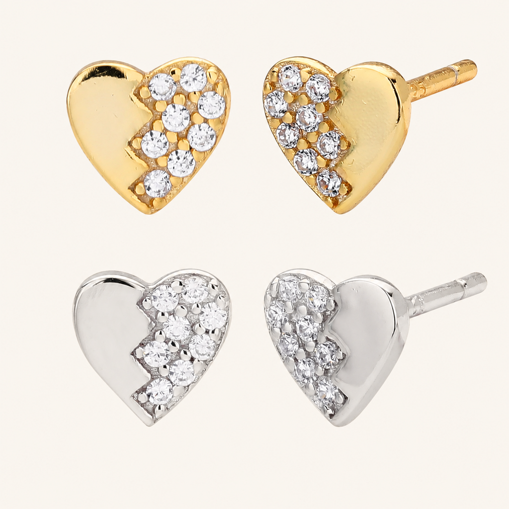 Sterling Silver Zirconia Heart Stud Earrings