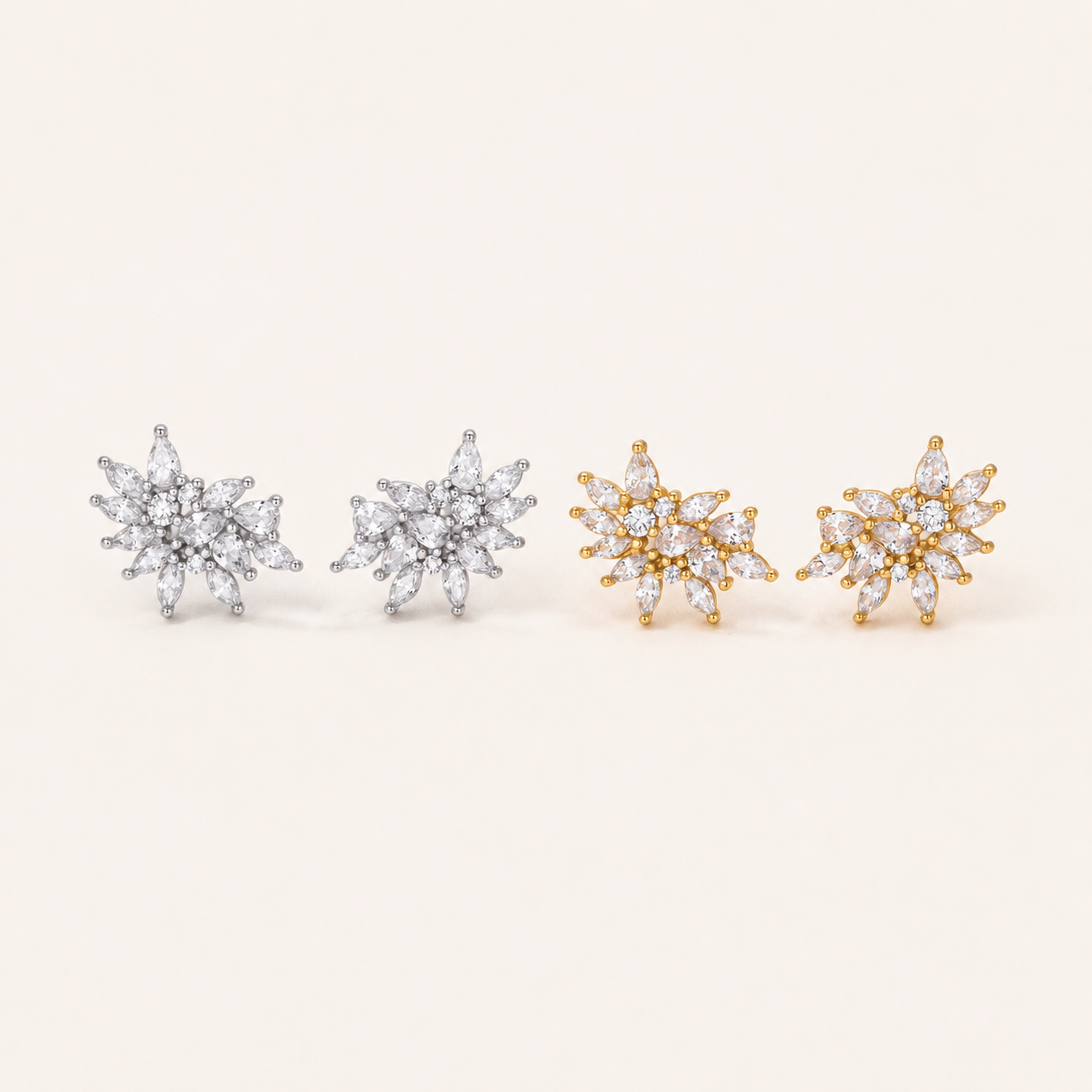 Sterling Silver Snowflake Zirconia Stud Earrings detail view