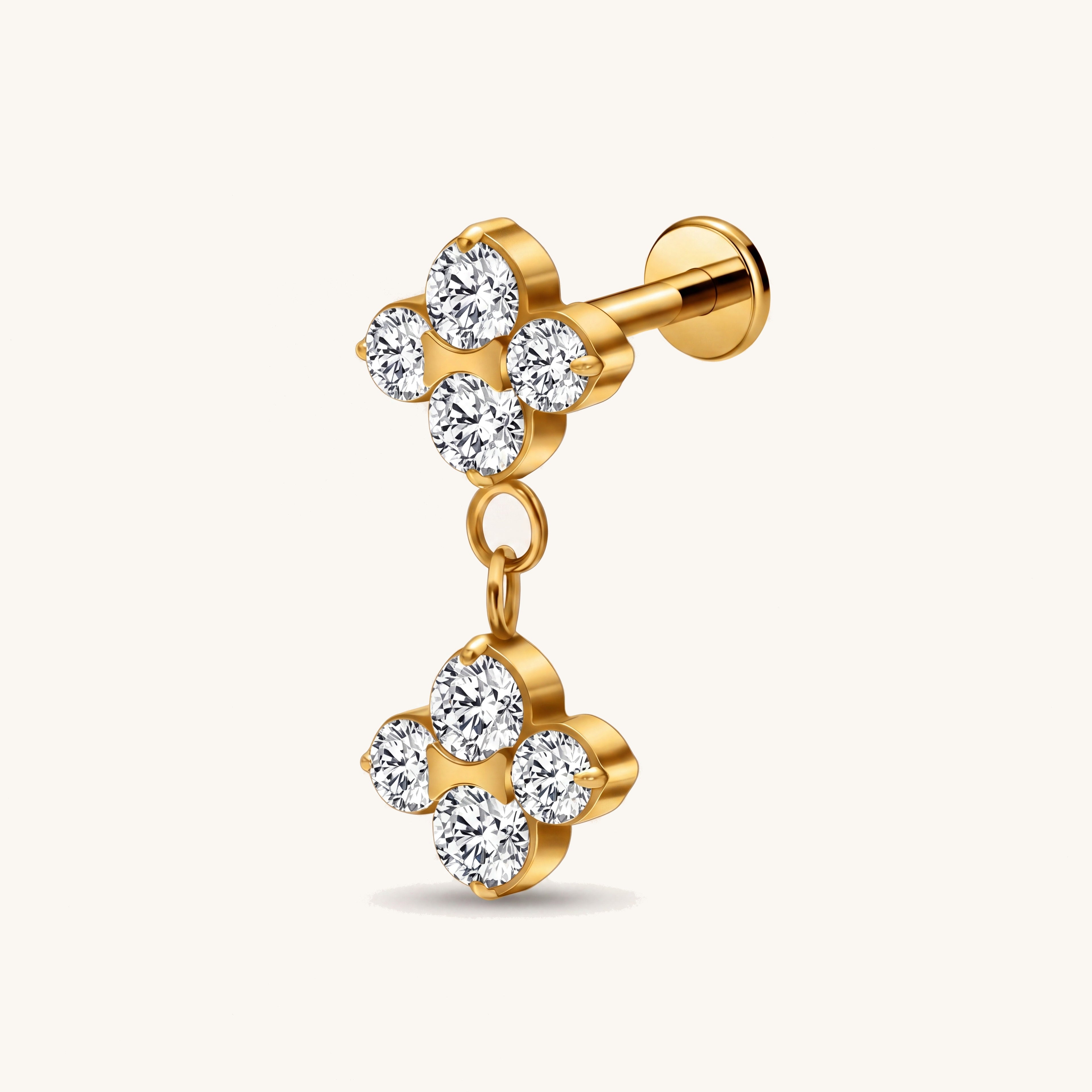 Flower Crystal Drop Titanium Flat Back Earring - Gold