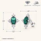 Sterling Silver Vintage Emerald-Cut Zirconia Flat Back Earrings - Platinum / Green