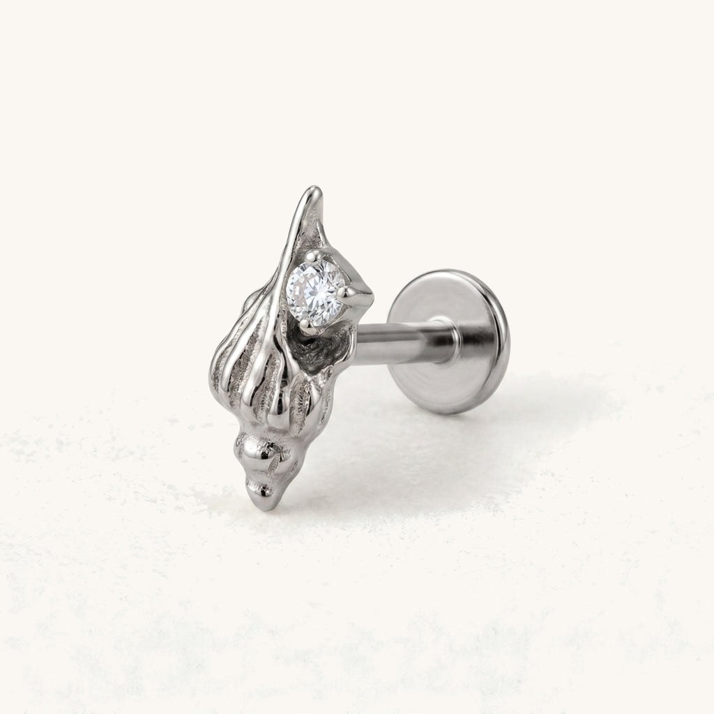 Shell Spiral Titanium Stud Earrings - Silver