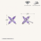 Sterling Silver Marquise Zirconia Flower Stud Earrings - Platinum / Purple Zircon