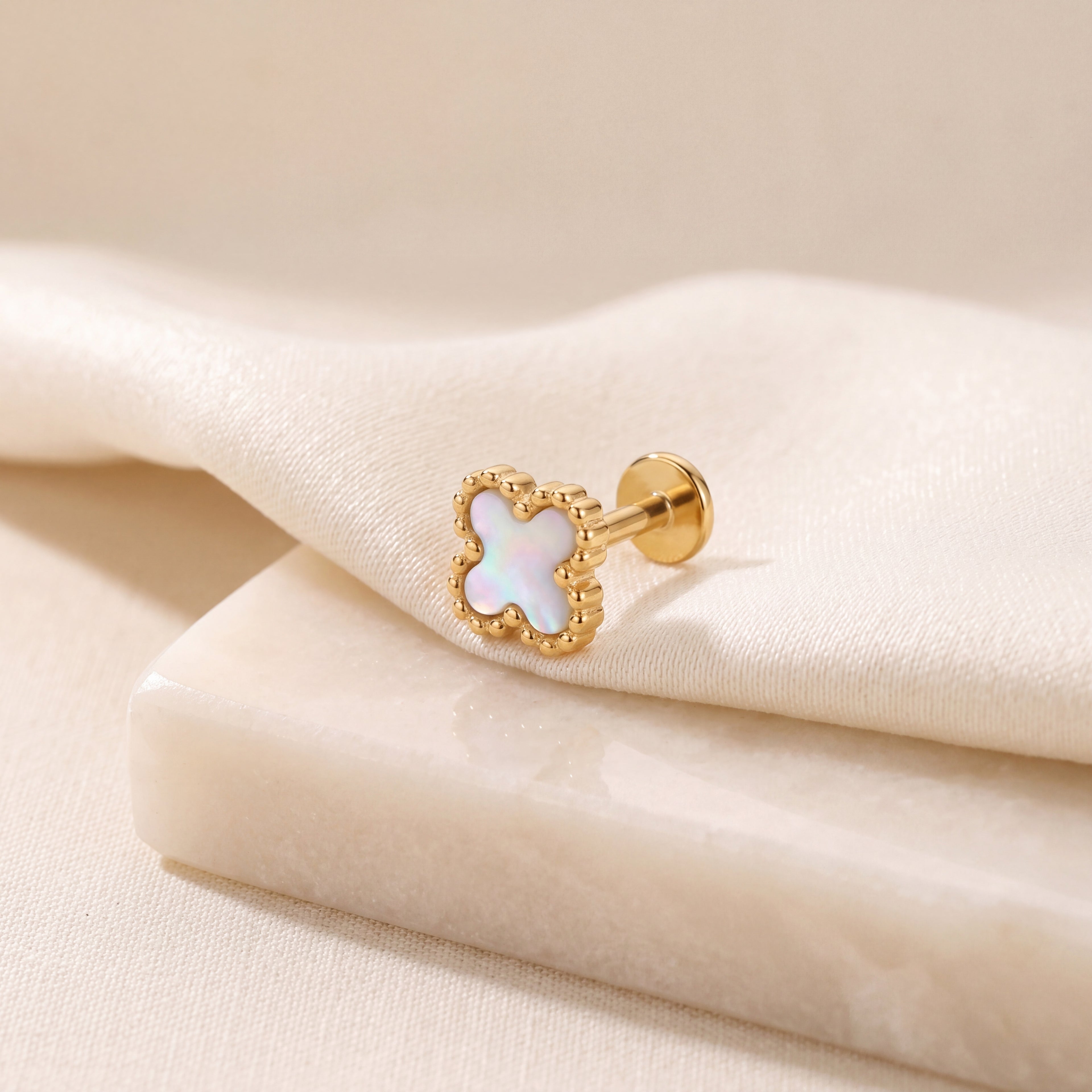 Natural Shell Clover Titanium Flat Back Earring - image 5