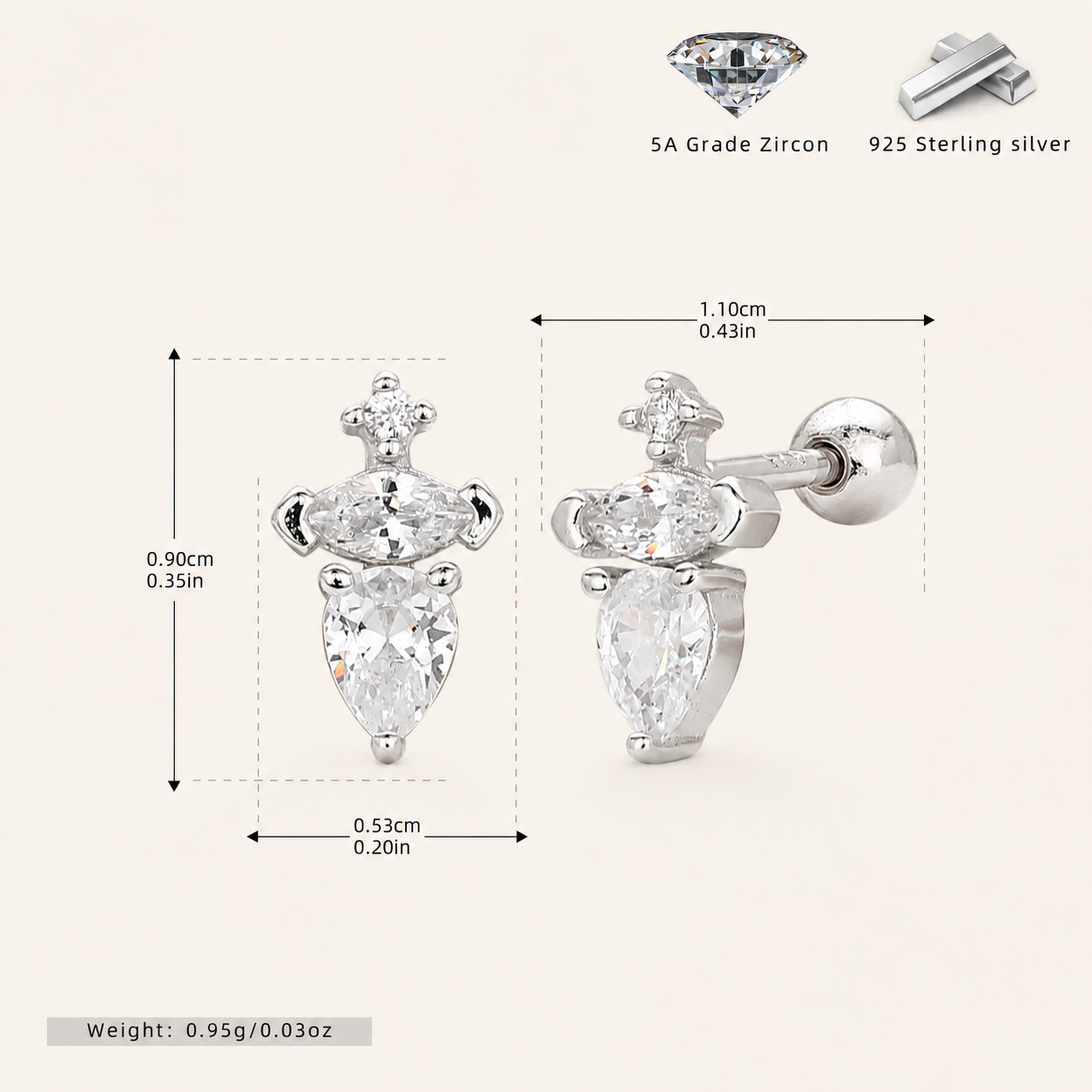 Sterling Silver Pave Zirconia Dome Flat Back Earrings - Platinum