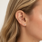 Sterling Silver Three-Stone Zirconia Cartilage Flat Back Earrings worn on the ear