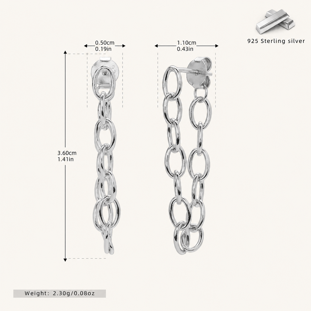 Sterling Silver Chain Tassel Drop Stud Earrings - Platinum