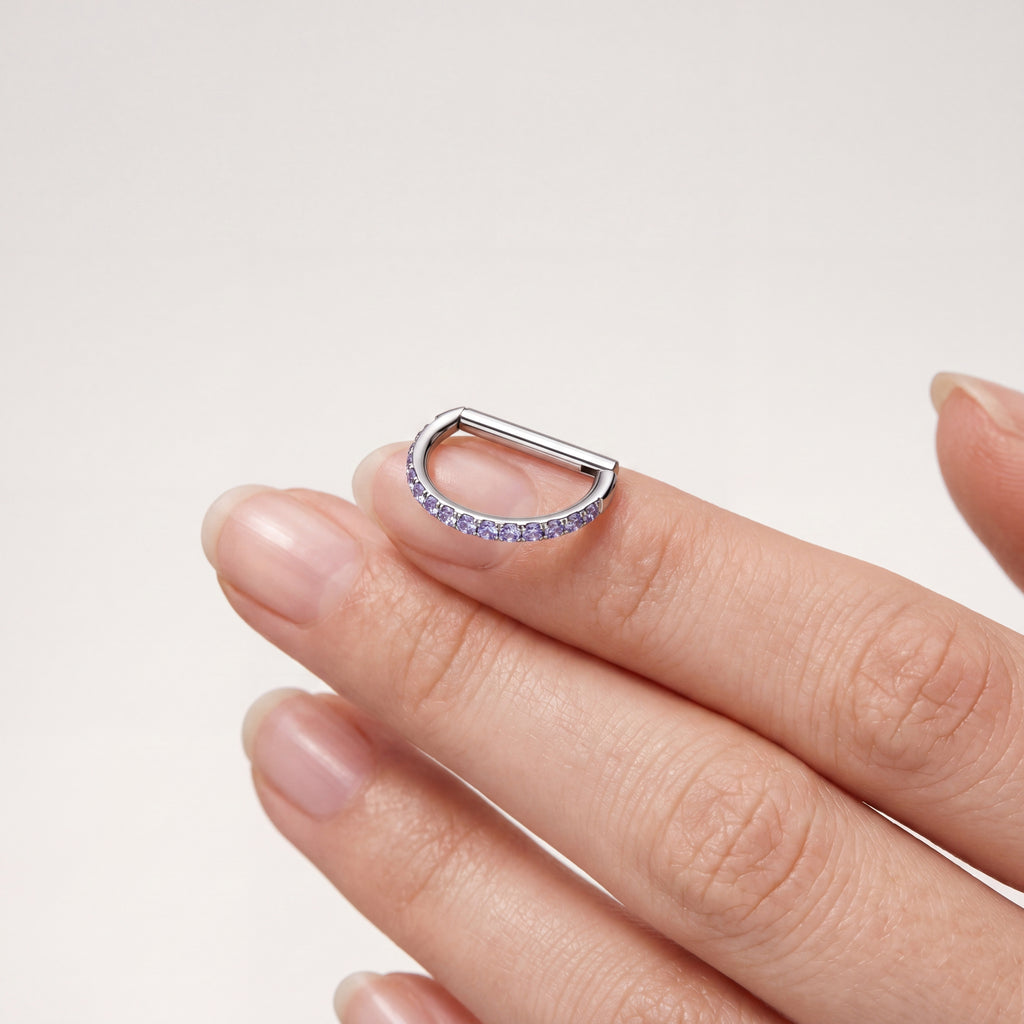Crystal D-Shape Titanium Hoop Earrings - image 4