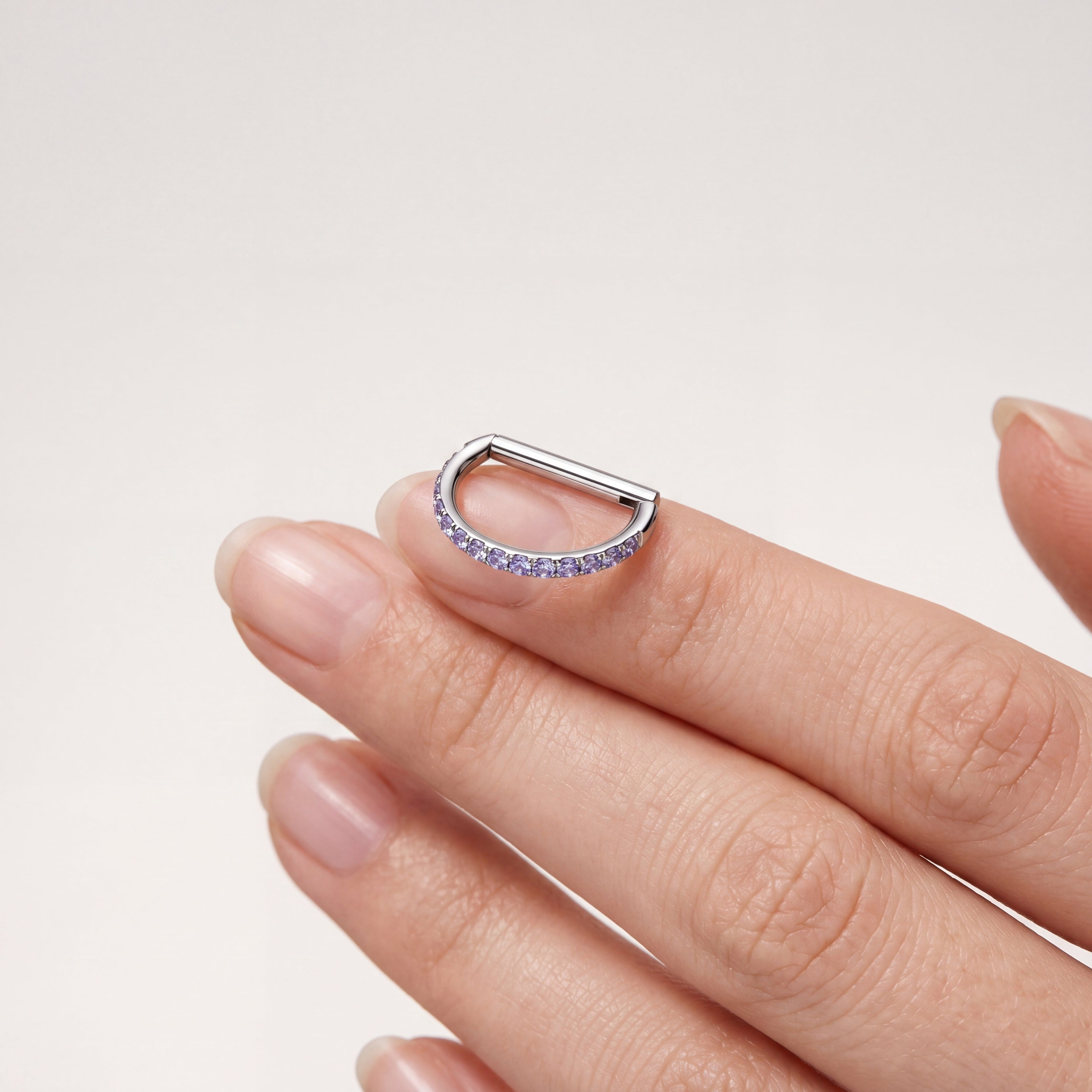 Crystal D-Shape Titanium Hoop Earrings - image 4