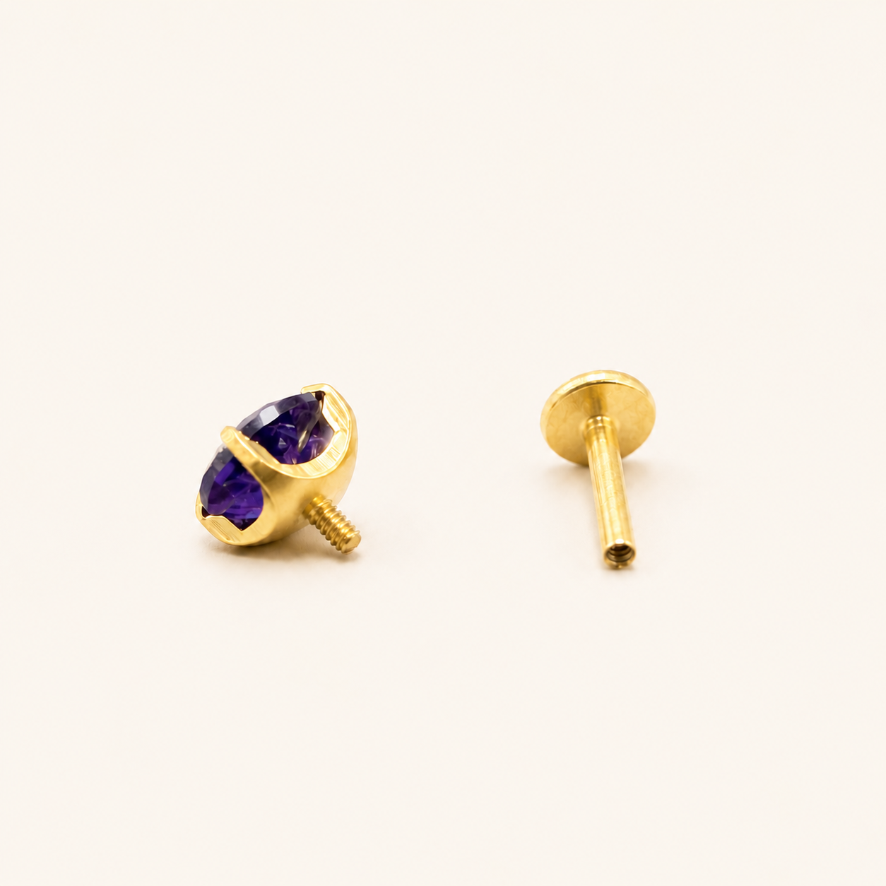 Titanium Amethyst Flat Back Stud Earrings
