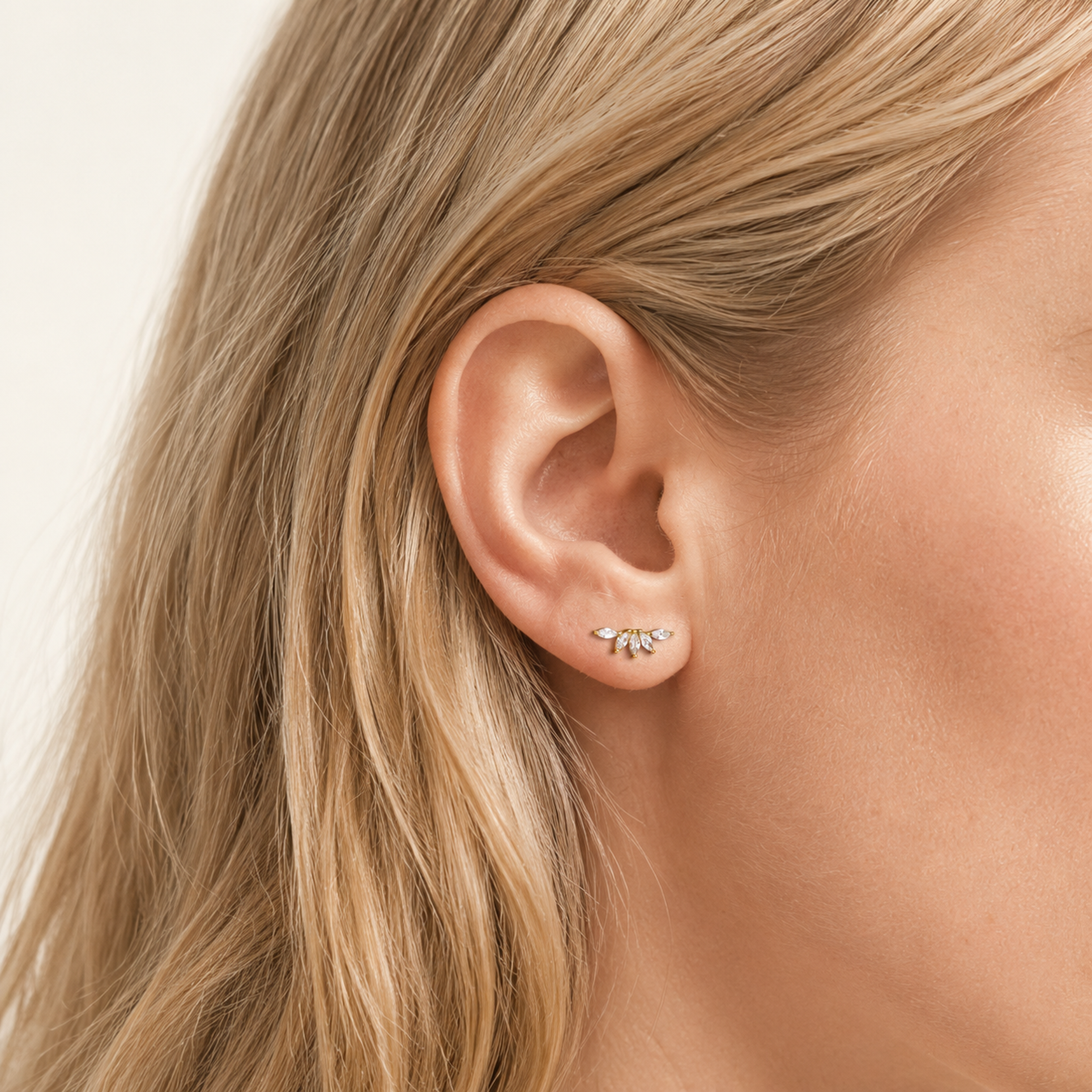Sterling Silver Cubic Zirconia Screw-Back Stud Earrings worn on the ear