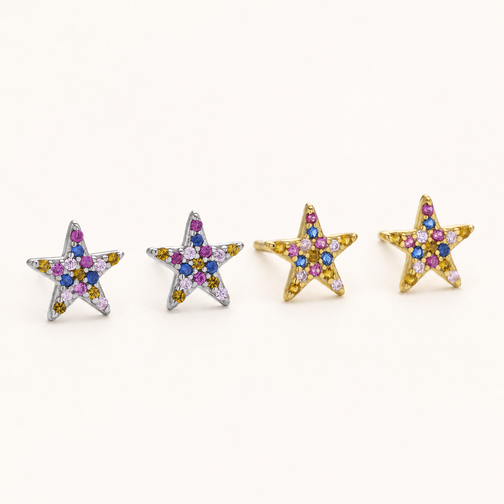 Sterling Silver Colorful Zirconia Stud Earrings detail