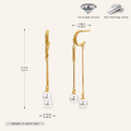 Sterling Silver Pearl Tassel Chain Drop Stud Earrings - Gold