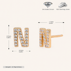 Sterling Silver Pave Initial Letter Stud Earrings - Gold / N