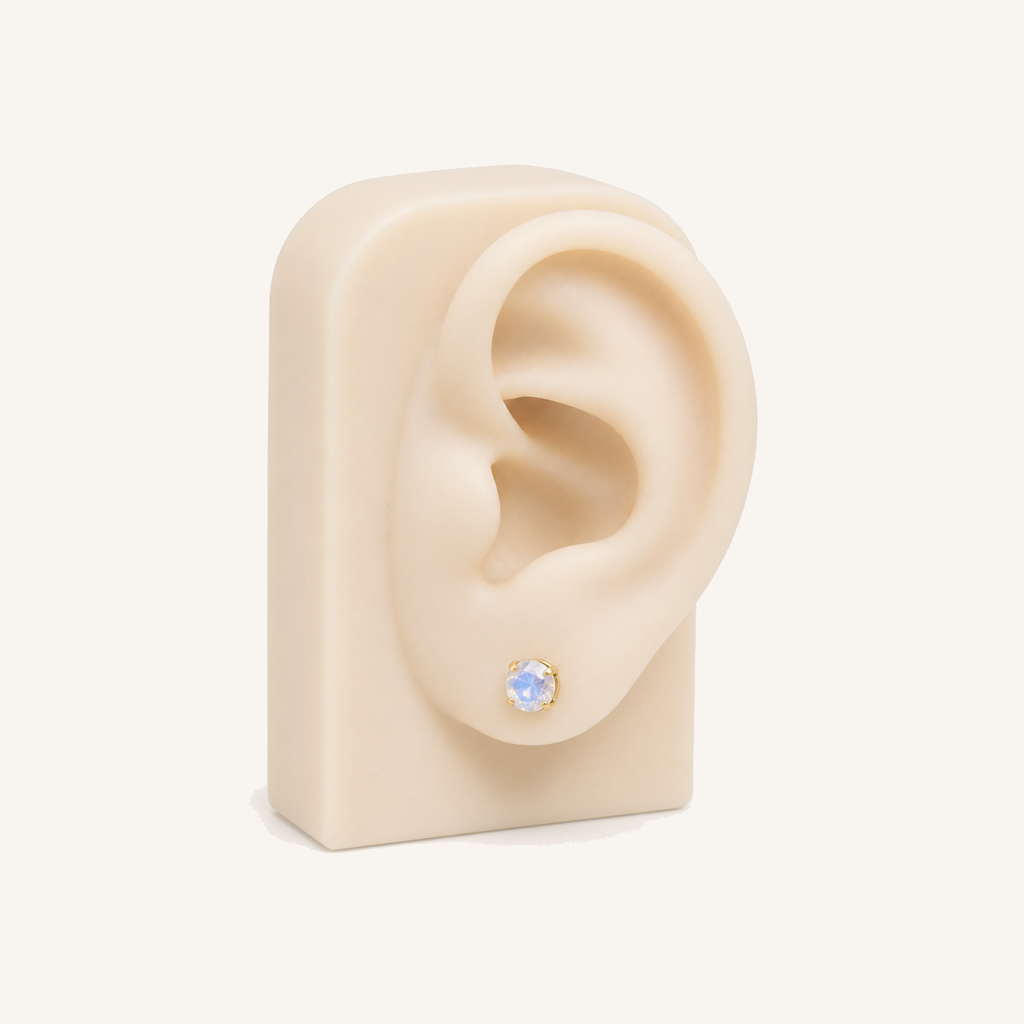 Titanium Moonstone Flat Back Stud Earrings