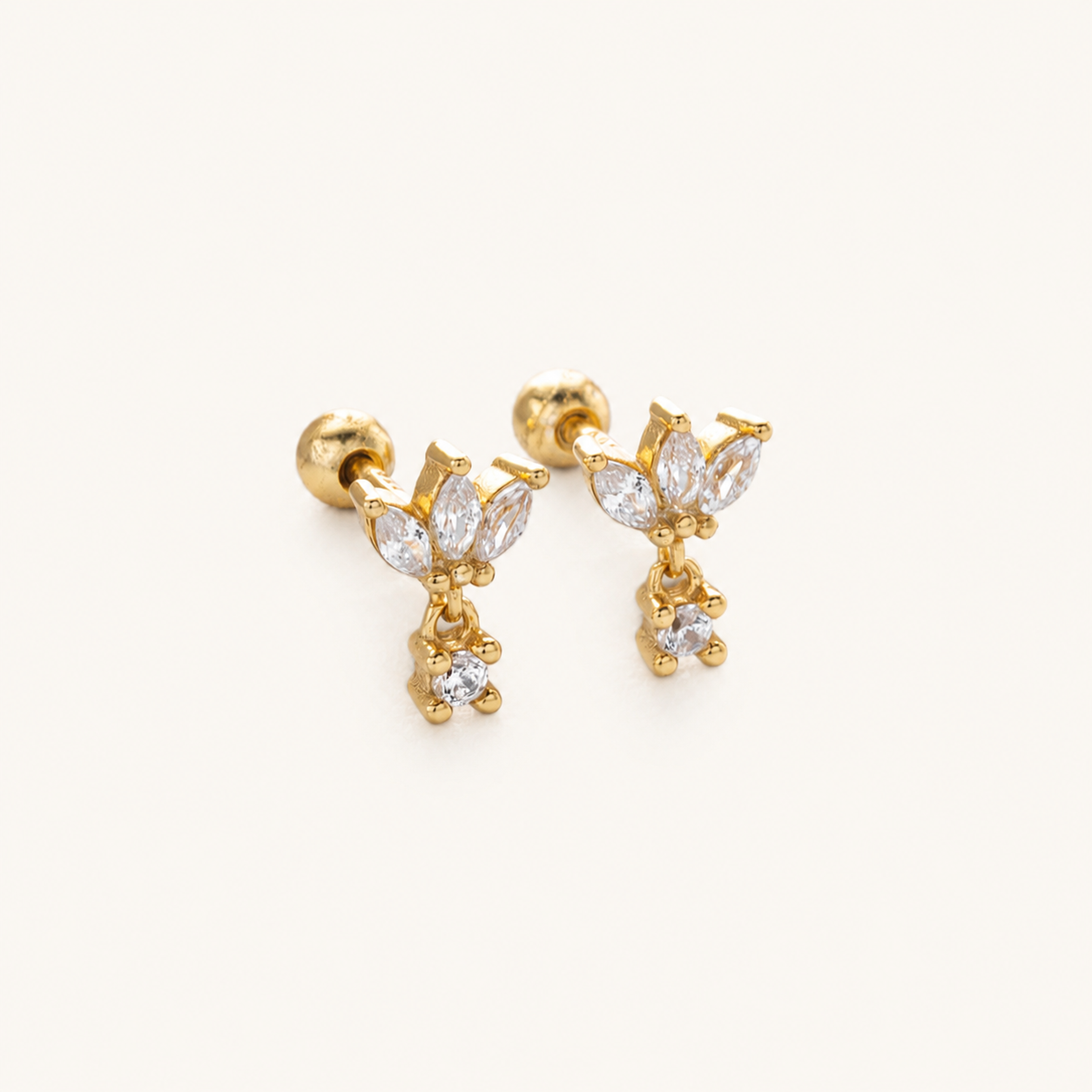 Sterling Silver Zirconia Leaf Drop Flat Back Earrings detail view