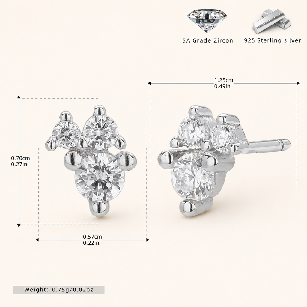 Sterling Silver Solitaire Zirconia Stud Earrings - Platinum