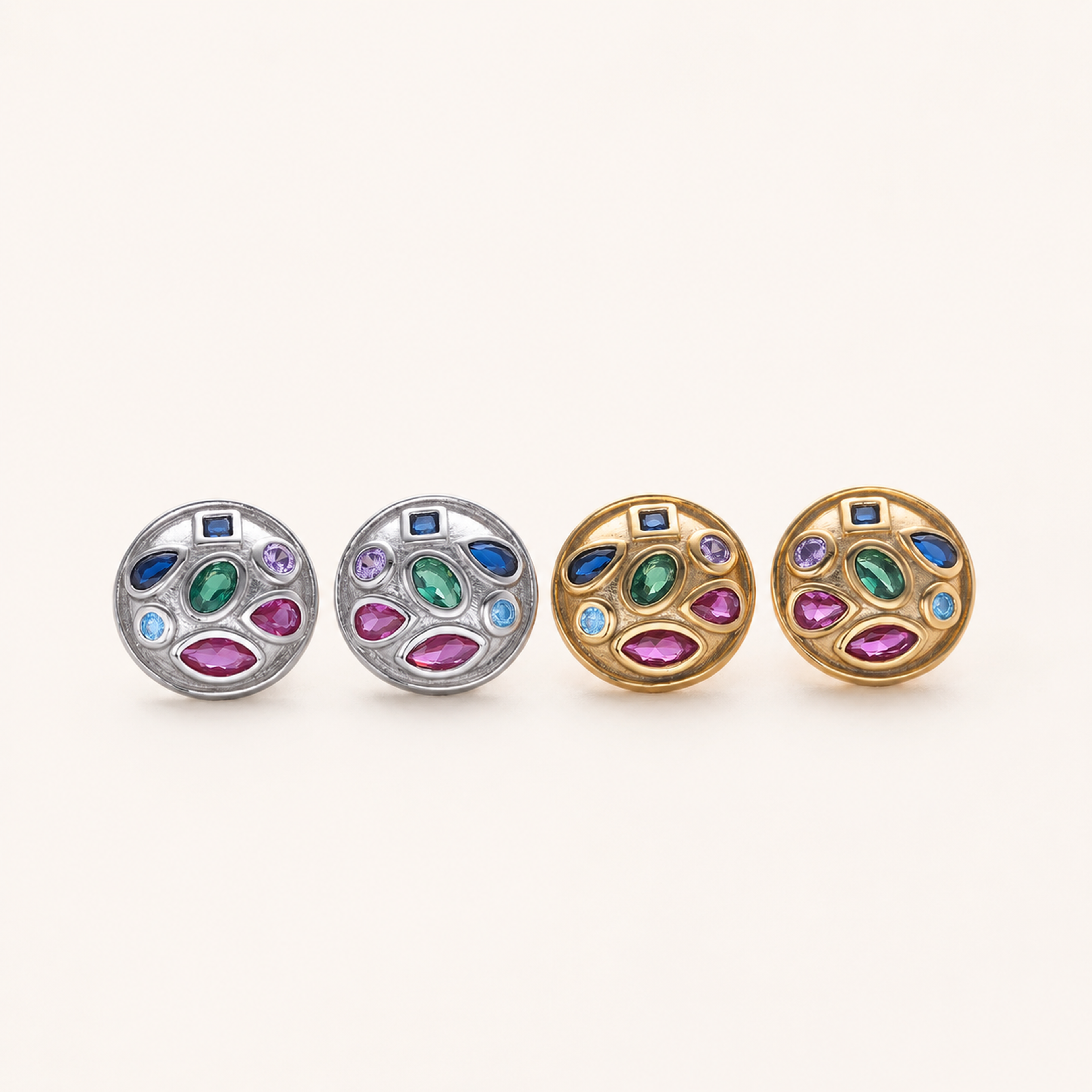 Sterling Silver Colorful Round Zirconia Stud Earrings detail