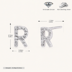 Sterling Silver Pave Initial Letter Stud Earrings - Platinum / R