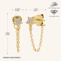 Sterling Silver Zirconia Star Chain Drop Stud Earrings - Gold