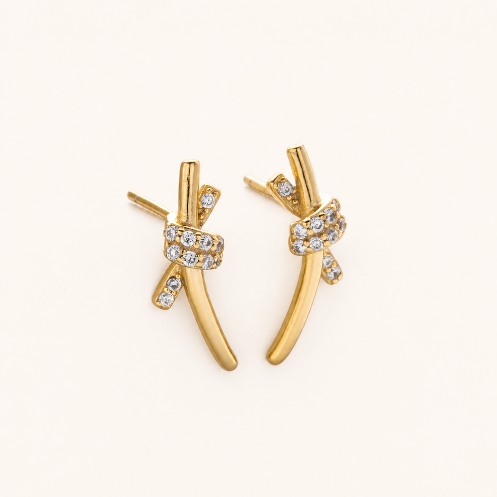 Sterling Silver Pave Zirconia Knot Stud Earrings detail