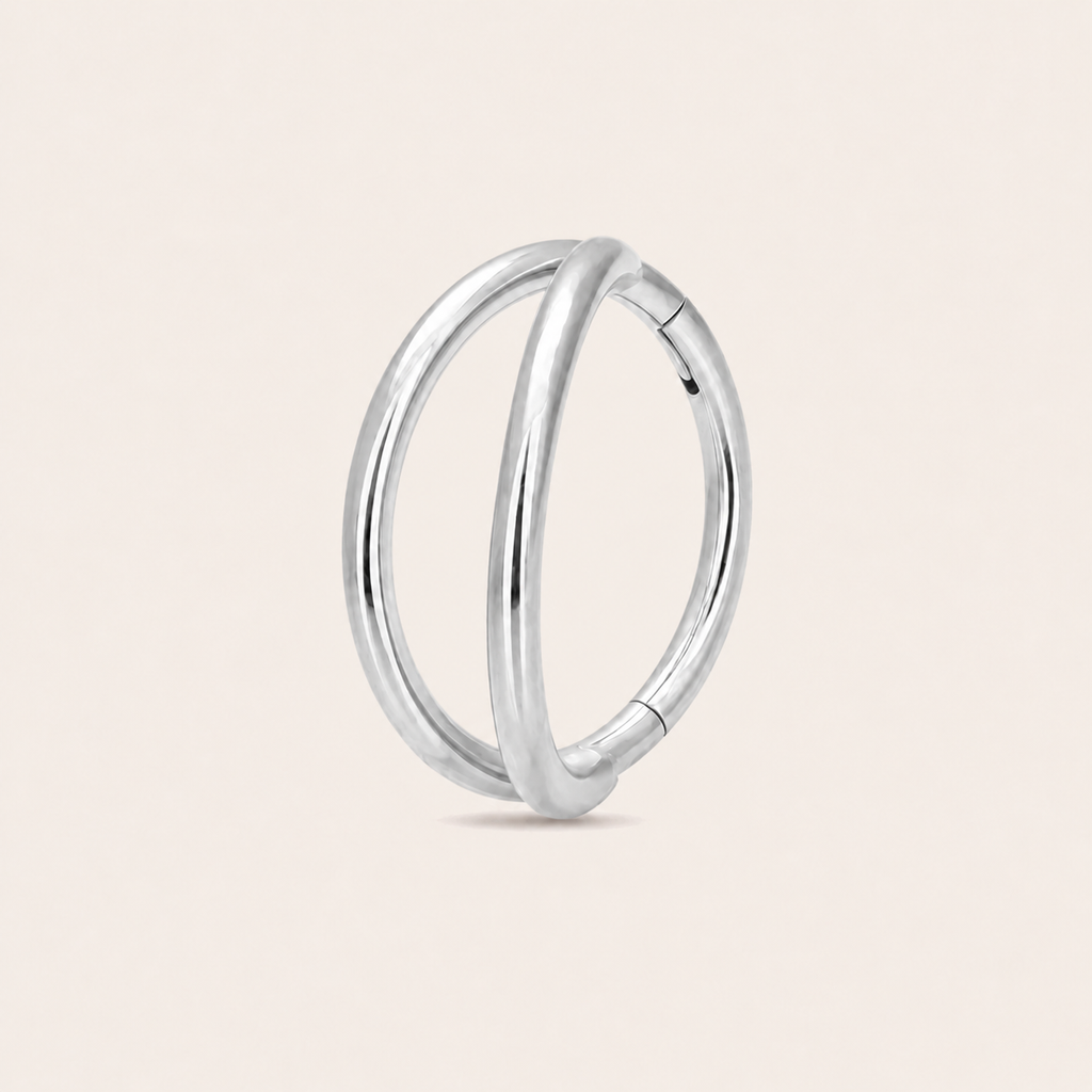 Parallel Line Titanium Hoop Earrings - Silver
