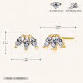 Sterling Silver Marquise Zirconia Crown Stud Earrings - Gold