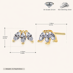 Sterling Silver Marquise Zirconia Crown Stud Earrings - Gold